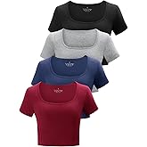 Kole Meego Square Neck Crop Tops for Women Workout Tops Trendy Going Out Tops Gym Summer Shirts 4 Pack