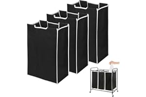 Laundry Hamper 3 Section Replacement Bags (No Frame), Augot Laundry Sorter Cart Removable Replacement Bags for Laundry Basket With Wheels, Laundry Hamper Sorter Liner 21“H×15“L×9”W（Black）