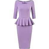 MUXXN Women's 50s Vintage Bodycon 3/4 Sleeve Midi Peplum Business Formal Work Pencil Dresses