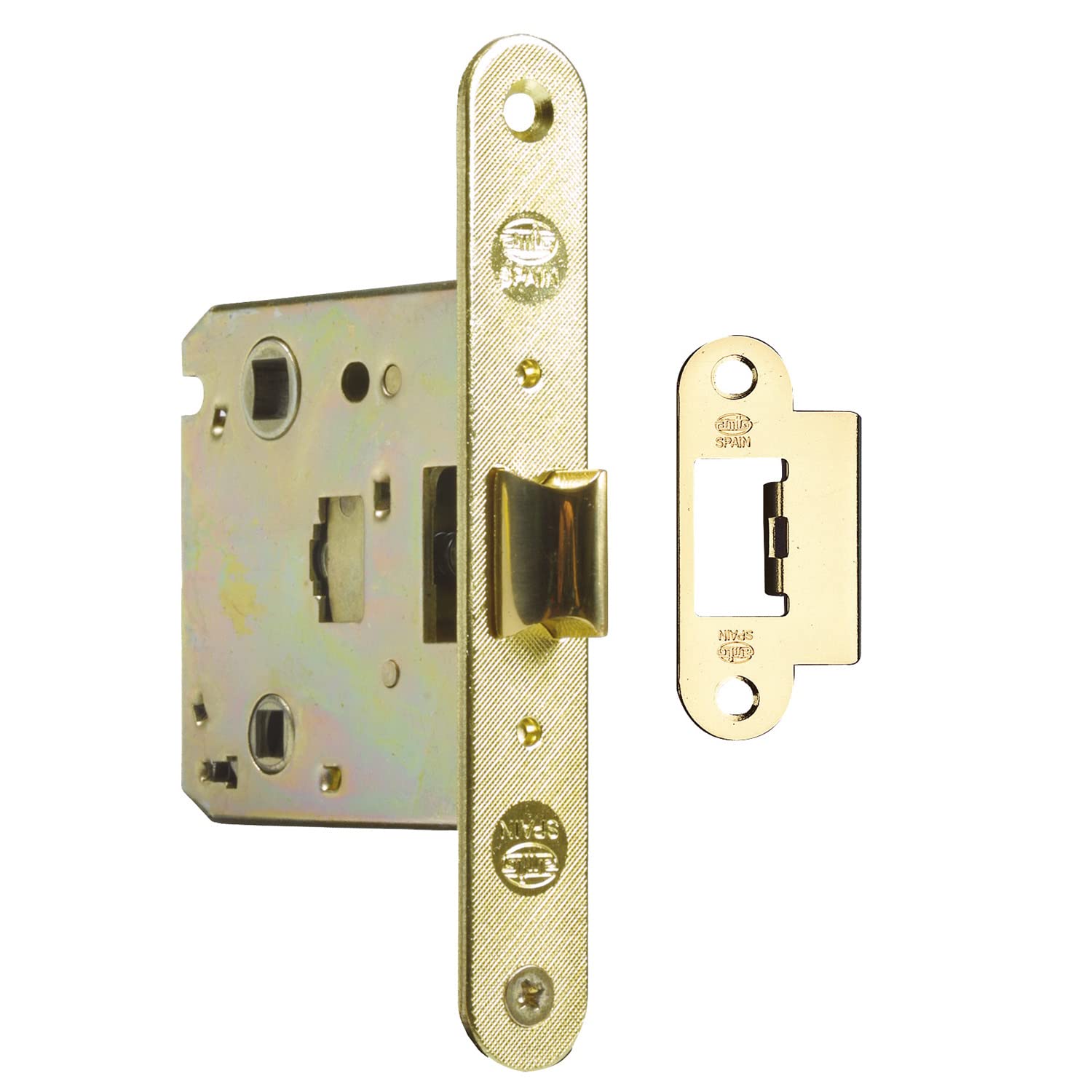 Amig - Simple Mortice Lock 50mm Backset with Adjustable Latch Mod. 2001 Made of Steel with Brass Finish - for Wooden Interior Doors for Bathroom, Kitchen or Bedroom — image 1
