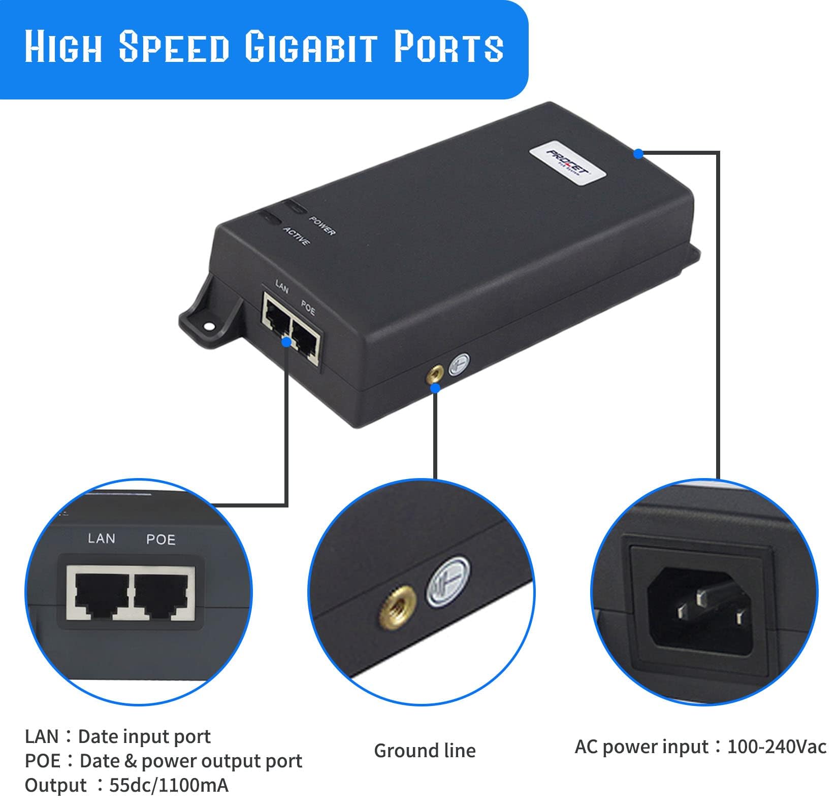 Mua PROCET PoE Injector 802.3af/at/bt 60W 10/100/1000Mbps Gigabit ...