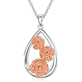 Shusukue 12 Month Birth Flower Necklace for Women 925 Sterling Silver Floral Teardrop Pendant Birthday Jewelry Gifts