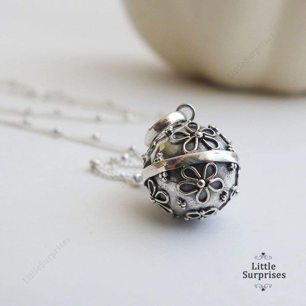 12mm Small Daisy Flower Chime Sound Harmony Ball Sterling Silver Pendant 16" 18" 20" Necklace LS57