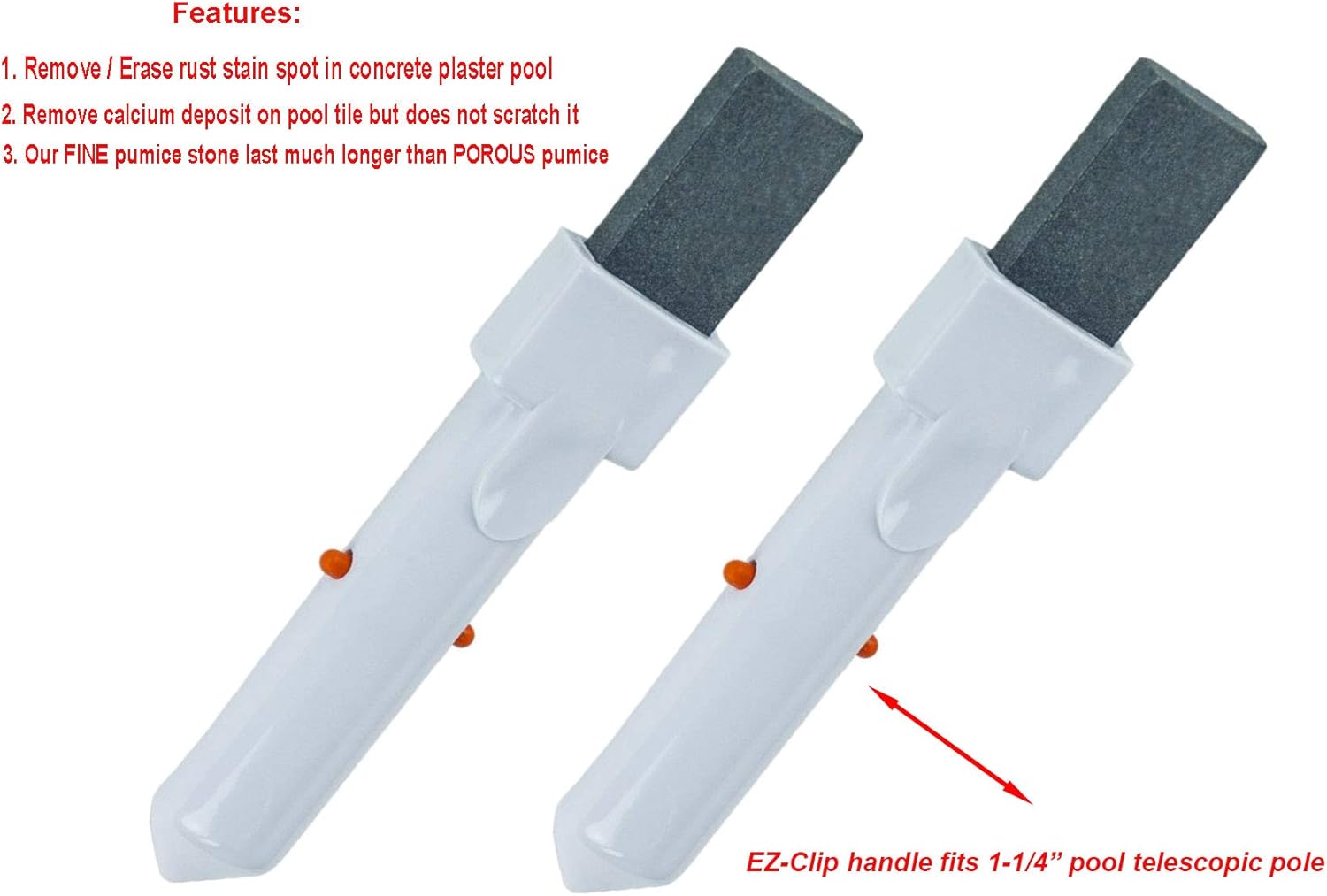 ATIE Pool Pumice Stone with EZ-Clip Handle to Reomve Erase Rust Stain Spot in Concrete Plaster Pool Spa and Calcium Deposit on Pool Tile (2 Pack) : Garden & Outdoor