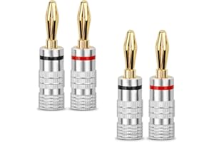 UVOOI Speaker Banana Plugs 2 Pairs/4 Pcs, Gold Plated Speaker Plugs Audio Connector Closed Screw for Speaker Wire, Home Theater, Audio/Video Receiver, Amplifiers, Speaker Wall Plates and Sound Systems