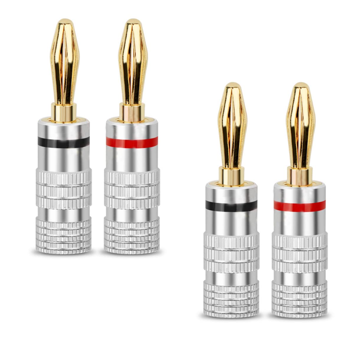 Photo 1 of UVOOI Speaker Banana Plugs 2 Pairs/4 Pcs, Gold Plated Banana Plug Audio Connector Closed Screw for Speaker Wire, Home Theater, Audio/Video Receiver, Amplifiers, Wall Plates and Sound Systems