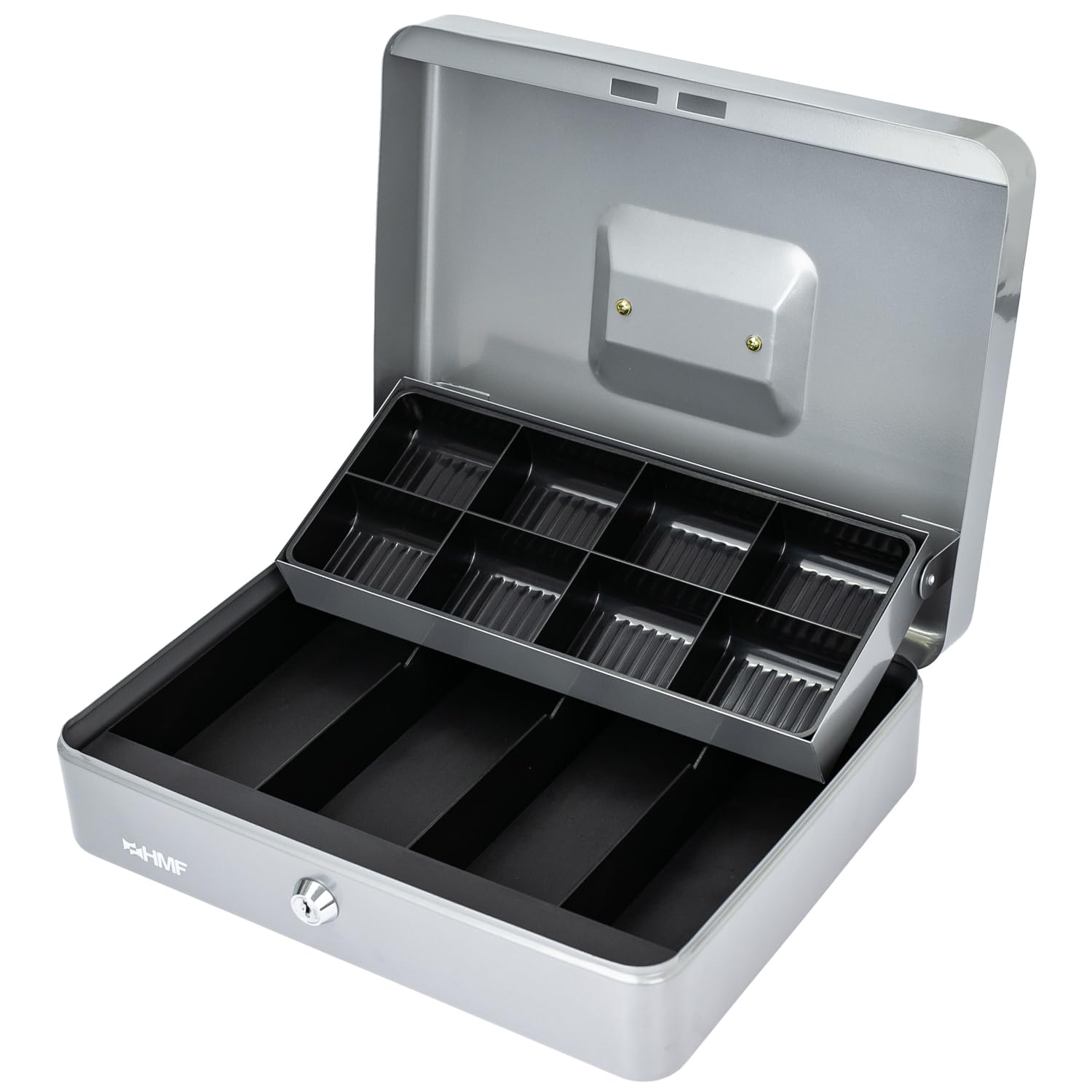 HMF 15130-09 Cash Box with Note and Coin Compartments 30 x 24 x 9 cm, silver