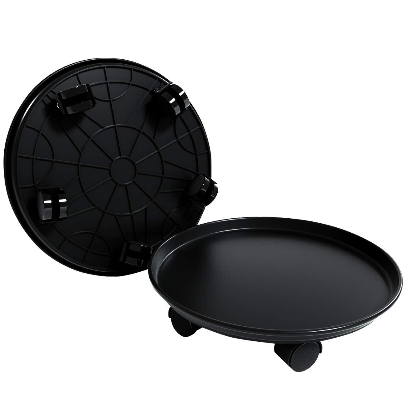 Amkoskr 2 Pack 15.5" Black Plant Caddy Round Movable Planter with Easy Moving Caster Wheels Dolly Trolley Tray Pallet Outdoor Indoor Tree Flower Stand Planter