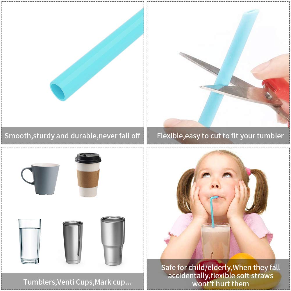 PHYLES Reusable Silicone Straws, 8 Pack Colourful Reusable Drinking Straws, Eco Friendly Alternative to Plastic, BPA Free, Dishwasher Safe, with 2 Cleaning Brushes