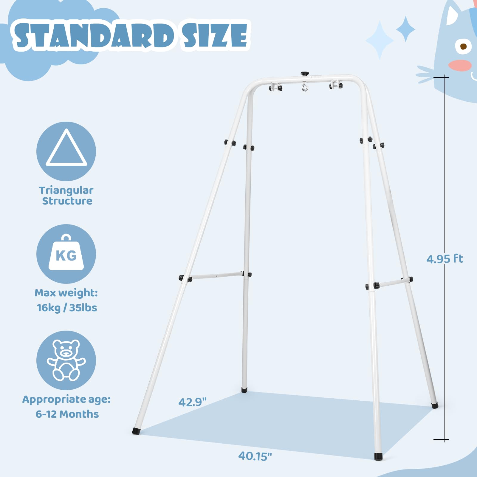 Baby Jumper with Stand, w/Walking Harness Function, for Infant 6-12 Months, Strong Support Stand for Small Spaces, White+Black