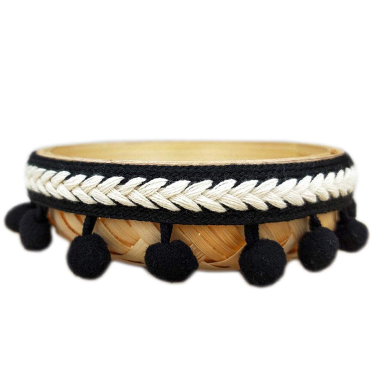 Yalulu 5 Yards Embroidered Trim Ribbon 1.2CM Pom Pom Ball Tassel Fringe Trim Lace DIY Crafts Sewing Accessories Decoration Supplie (Black)