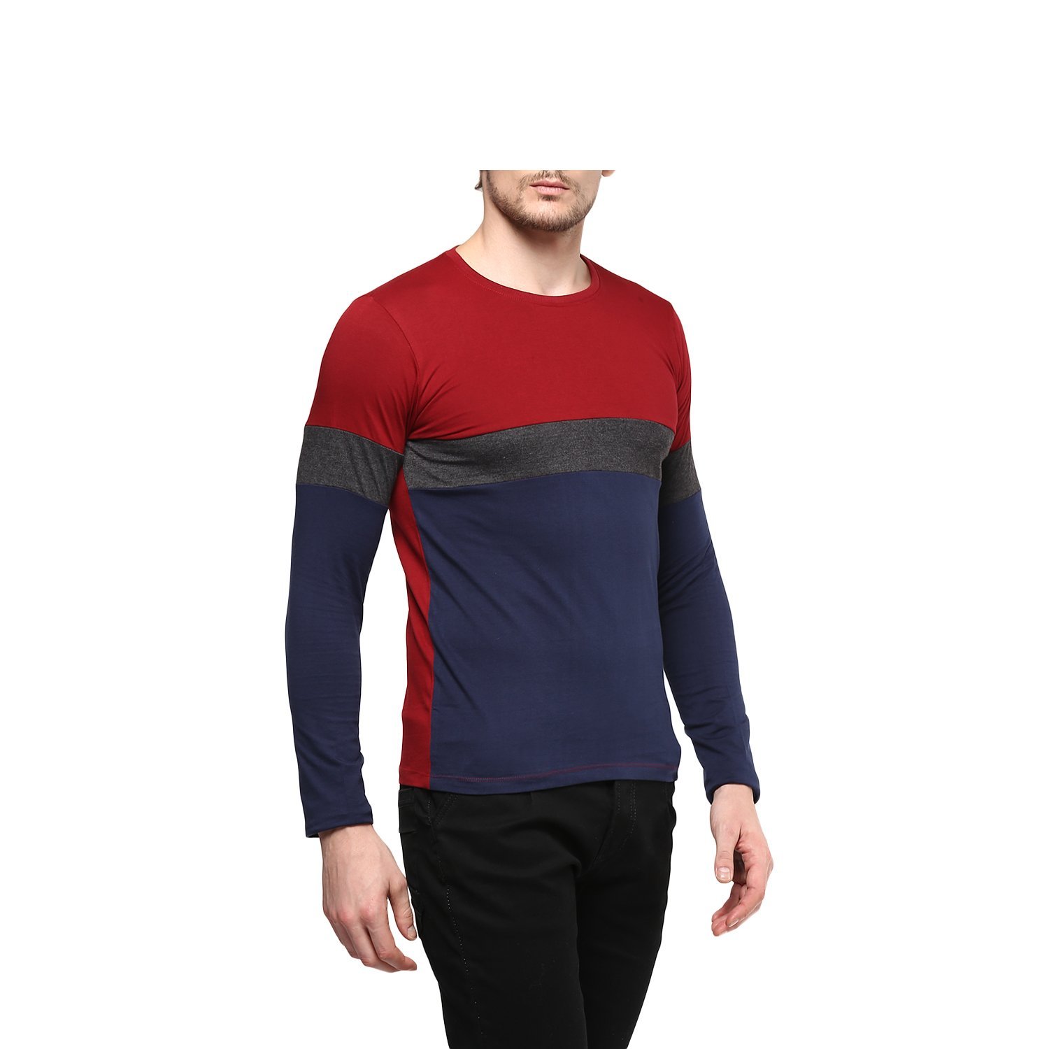 urbano fashion men's maroon, charcoal grey, navy blue round neck full sleeve t-shirt