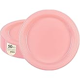 HiEnjoin 50 Count Pink Plastic Plates, 9 Inch Disposable Party Plates Dinner Plates for Birthday Wedding Party Supplies (Pink, 9 Inch)