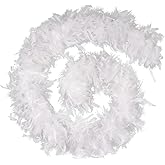 FeelfunFeather White Feather Boa - 45g 2 Yards Turkey Boas Feathers for Party Bulk Wedding Concert Carnival Halloween Christmas Costume Decoration