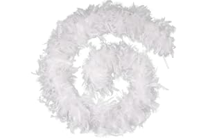 FeelfunFeather White Feather Boa - 45g 2 Yards Turkey Boas Feathers for Party Bulk Wedding Concert Carnival Halloween Christmas Costume Decoration