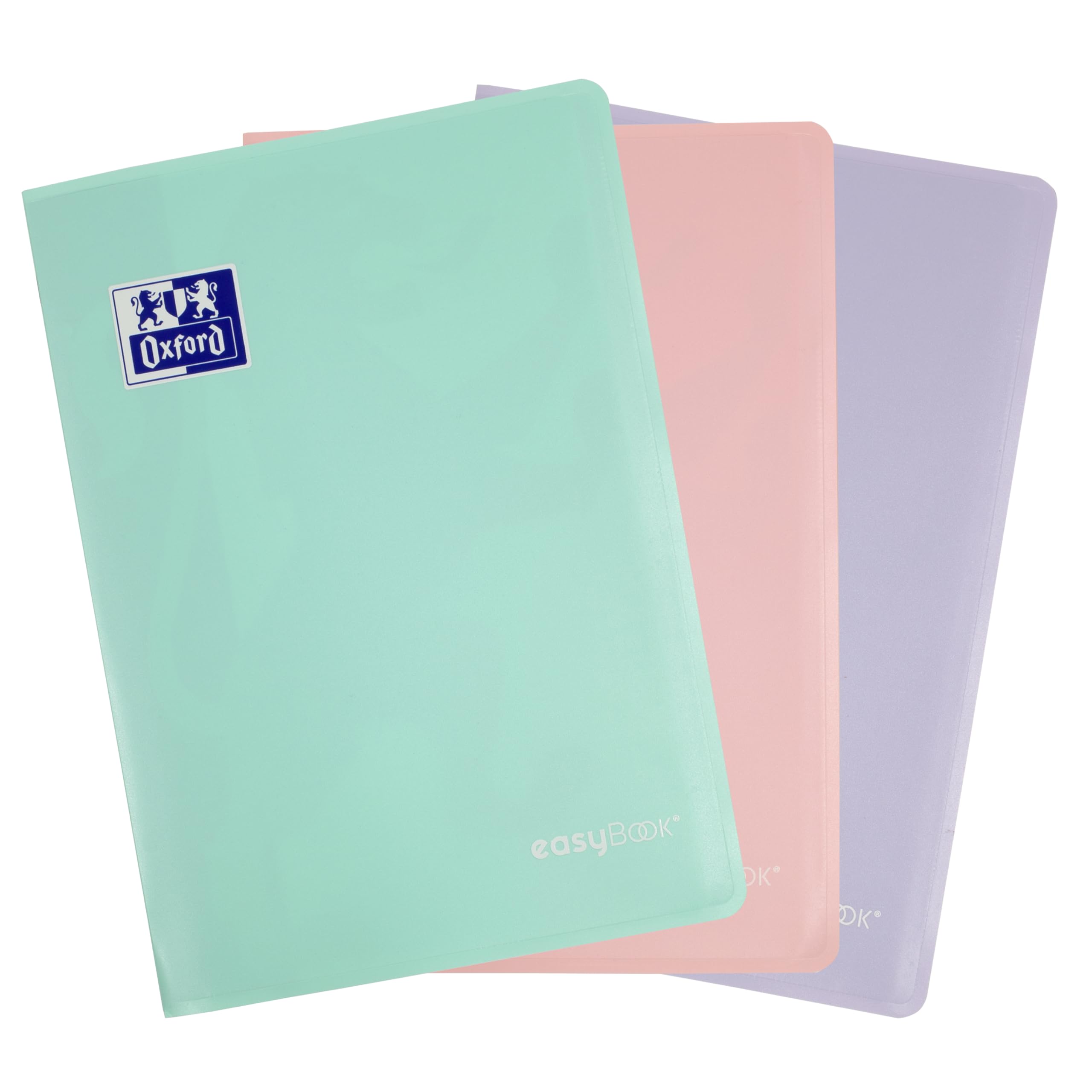 Oxford EasyBook Pastel A4 Notebook with Document Pockets, 96 Pages Ruled Assorted Colours Pack of 3
