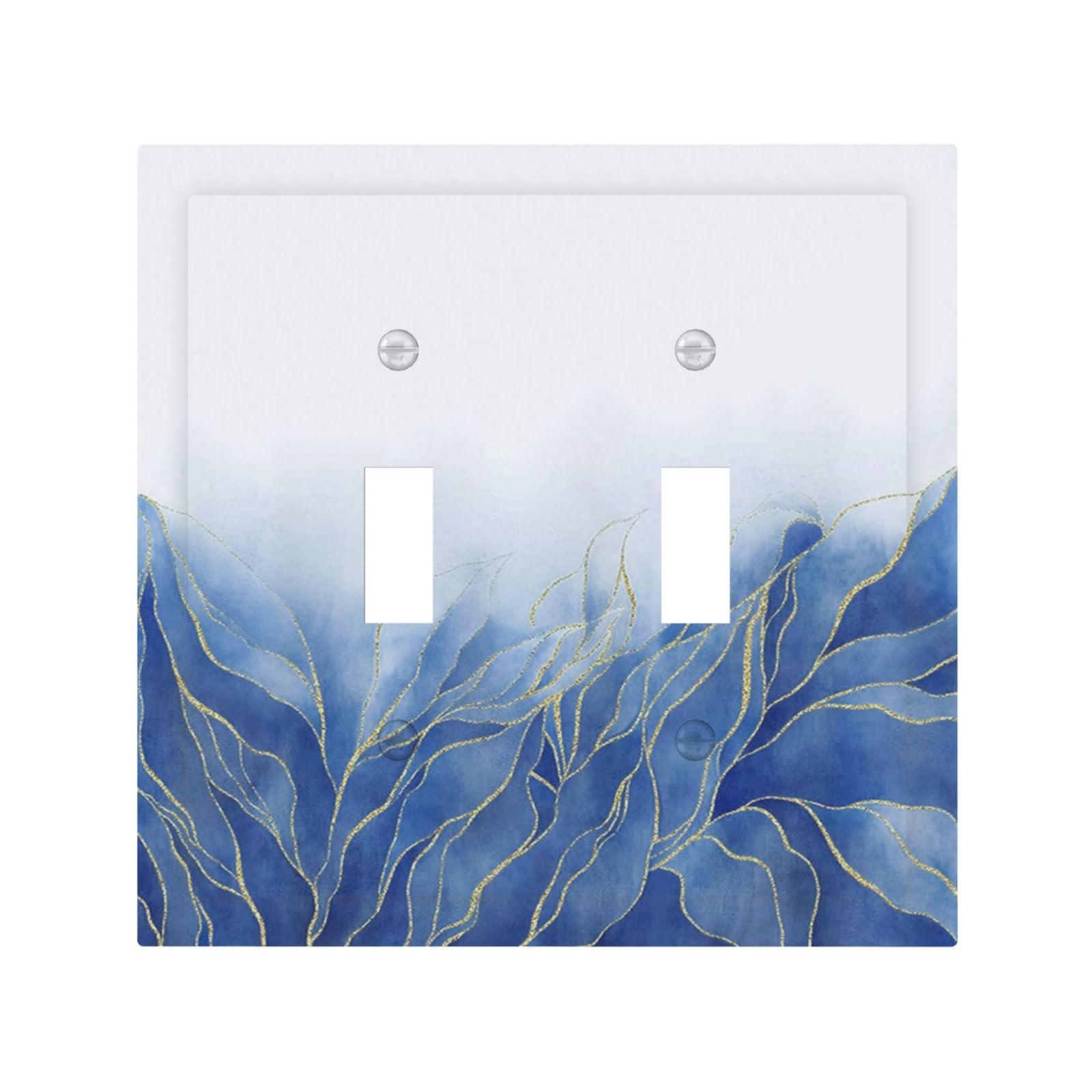 Photo 1 of Thsanju Light Switch Cover Plate Blue Gold Leaf Marble Modern Abstract 2 Gang Double Toggle Decorative Switch Plates Plug Cover Wall Plates Electrical Faceplate for Kitchen Bathroom Decor