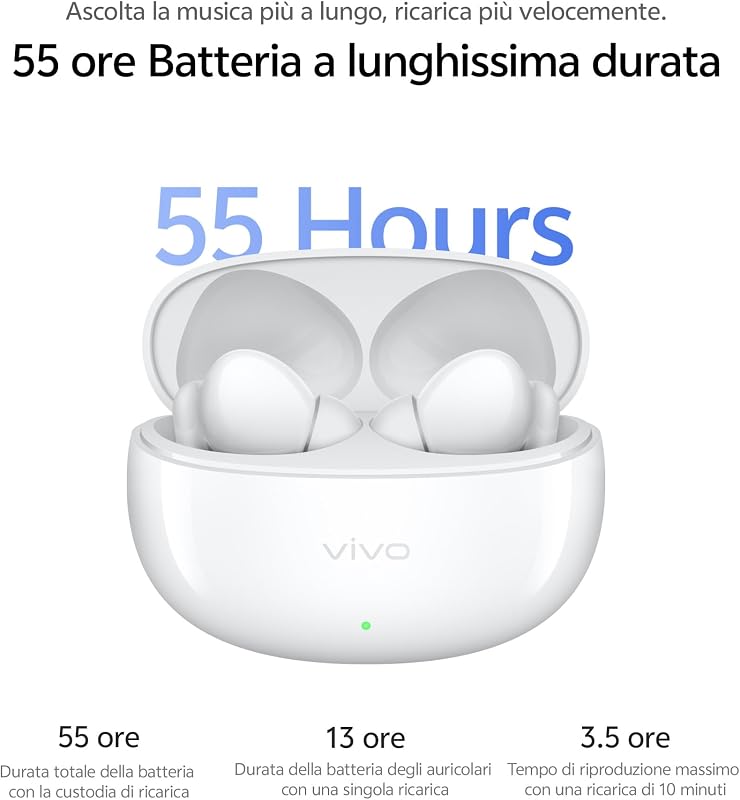 Buds Pro - Auricolari Bluetooth 6.1 con Cancellazione Attiva del Rumore 55 dB, Batteria 55 Ore, Driver 11 mm, Latenza 42 ms, Audio Spaziale, IP54, 4,3 g