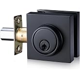 SNBTLA Square Deadbolt Lock, Matte Black, Single Cylinder | Keyed Entry Thumb Turn, Heavy Duty Security, Adjustable Latch, Reversible Left Right Doors, Modern Front Entry