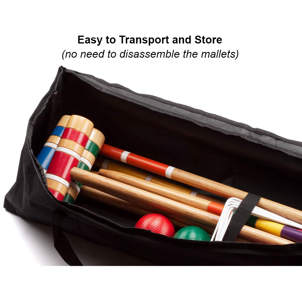 GSE Games & Sports Expert 30'' Classic Six Player Croquet Set with Wooden Mallets, Colored Balls, Sturdy Carrying Bag for Family & Friends, Great for Outdoor Lawn, Backyard, Park