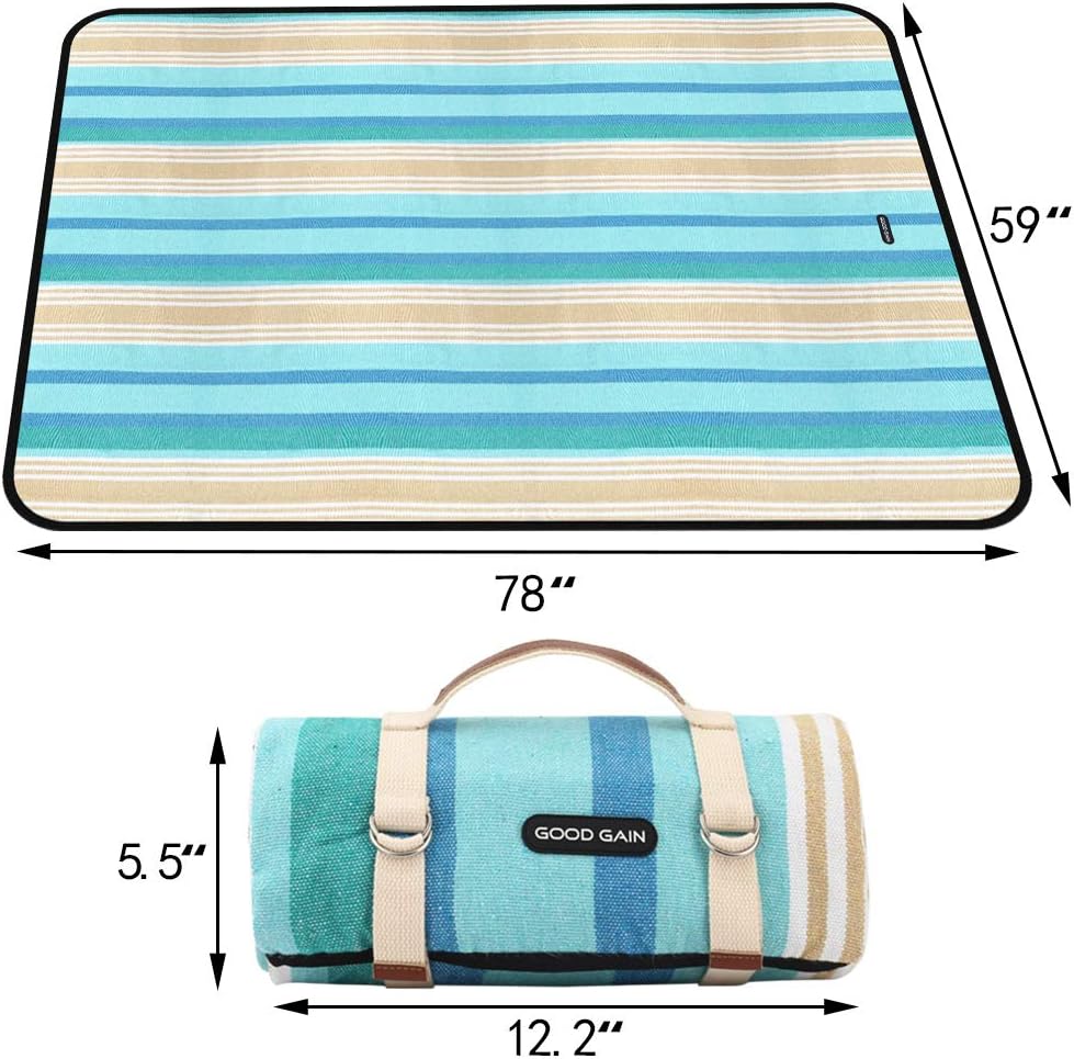 G GOOD GAIN Picnic Blanket Waterproof & Sand Proof, Beach Blanket Portable with Carry Strap, XL Large Foldable Picnic Rug Machine Washable for Outdoor Camping Party, Wet Grass, Hiking, Kids Playground. : Garden & Outdoor
