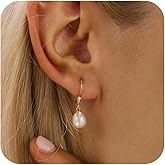 Fezgoat Pearl Earrings for Women-Dainty 14k Real Gold Plated Pearl Sterling Silver Post Trendy Diamond Stud Drop Earrings Bridal Wedding Jewelry