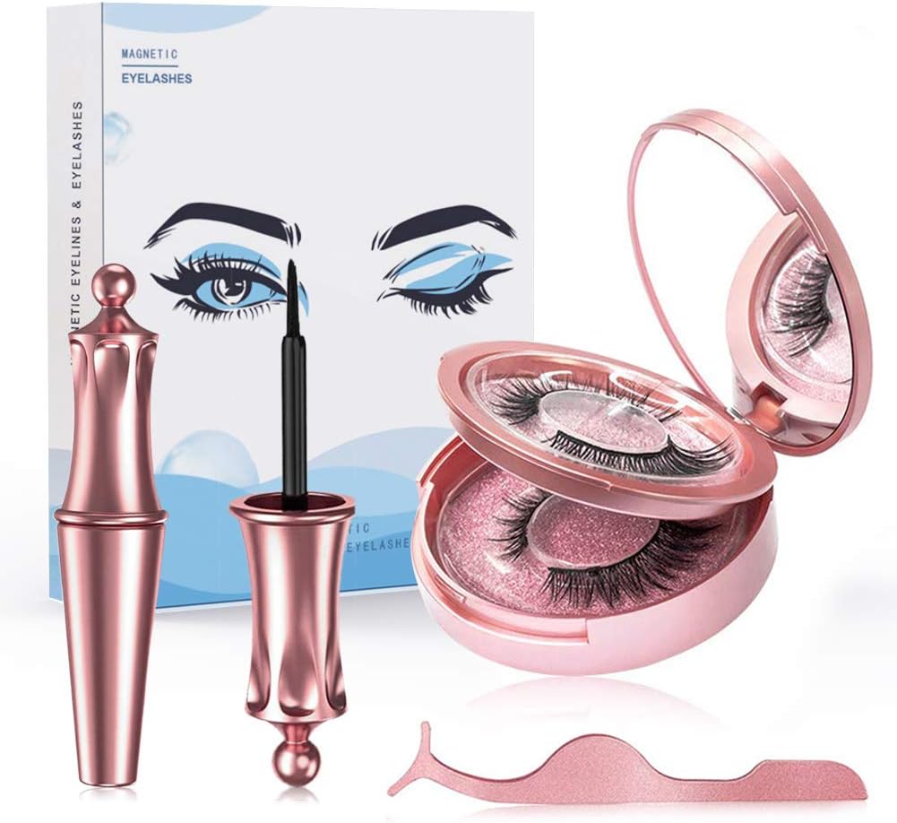 [2 Pairs] Magnetic Eyelashes Eyeliner, 2020 Upgraded Magnetic Eyeliner and Lashes Kit with 3D Liquid Waterproof Gel-Free Magnetic Eyeliner and Reusable Magnetic Lashes