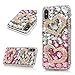 Mavis's Diary iPhone X Case, iPhone Xs Case, Full Edge Protective Plastic Case, 3D Handmade Crystal Clear Bling Pink and White Diamonds Shiny Rhinestone Double Heart Hard PC Cover for iPhone X/Xs