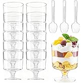 LJYINGFC 50Pack 5oz Plastic Dessert Cups with Spoons, Clear Round Parfait Yogurt Cups, Appetizer Pudding Shooter Fruit Trifle Ice Cream Mousse Cup for Party (5 oz)