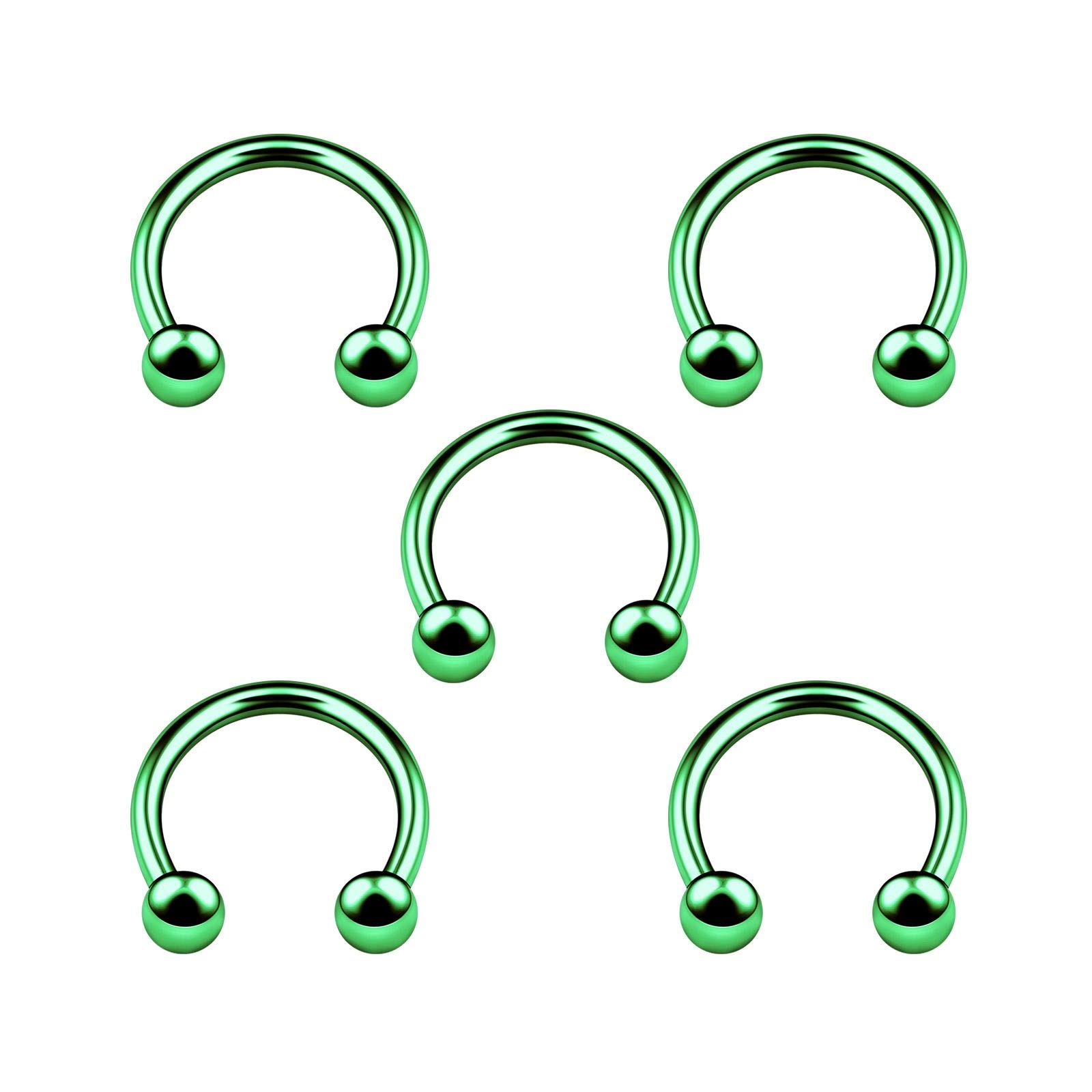 5PCS Anodized Green Horseshoe Ring 16g 3/8 10mm 3mm Ball Helix Lip Tragus Eyebrow Earrings Daith Piercing Jewellery 4979