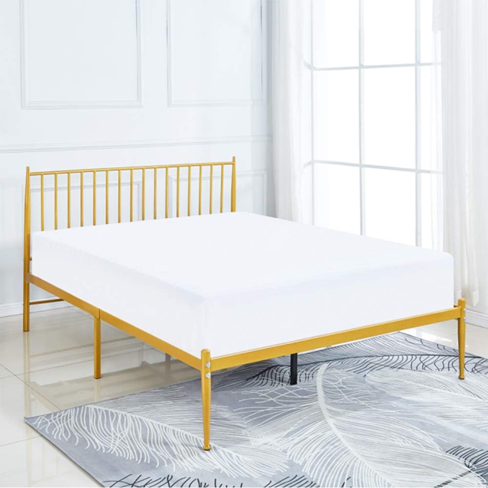 ZoonaeHaii Metal Platform Bed Frame with Simple Headboard/No Box Spring Needed,Sturdy Metal Frame Premium Steel Slat Support,Gold, Sparkle. (Full)