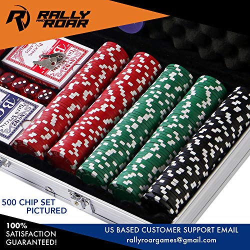 Professional 500 Chips (11.5g) Poker Set with Case by Rally & Roar - Complete Poker Playing Game Sets with Casino Style Chips, Cards, Dice, Aluminum Color Case & Keys