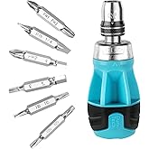DURATECH Stubby Ratcheting Screwdriver, 12-in-1 Multibit Short Screw Drivers, Premium S2 Steel, Innovated Bits Quick-Load Mechanism, with Phillips, Slotted, Torx, Square Bits Stored in Handle