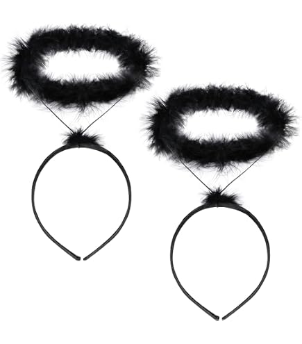 Lot De 2 Serre-têtes Ange – Auréole Blanche Et Noire, Plumes, Halloween Et Jeux De Rôle Adultes/adolescents