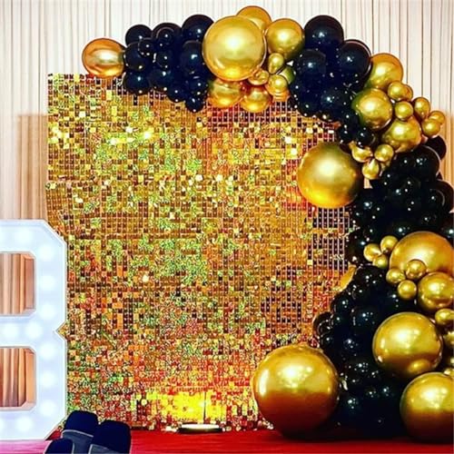 AM ANNA Gold Shimmer Wall Backdrop for Party, Gold Sequin Backdrop,Gold Glitter Wall Backdrop 30 Pieces,Square Glitter Wall Panels Shimmer Backdrop Valentine's Day Decoration, Birthdays, Weddings