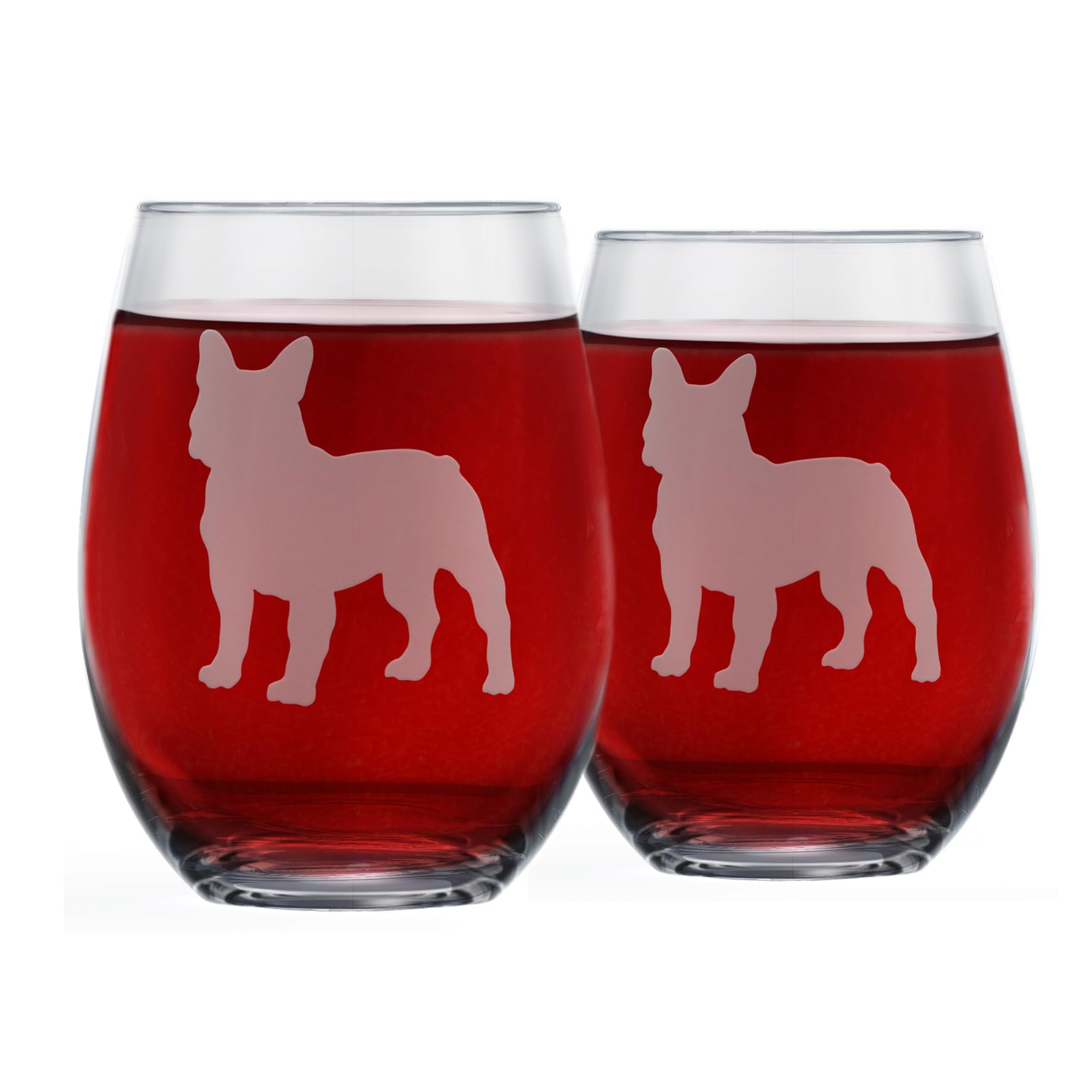 Greenline Goods French Bulldog Wine Glasses (Set of 2) | Unique for Dog Lovers | Hand Etched with Breed Name on Bottom