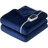 Sealy Electric Blanket Throw, Soft Flannel Heated Blanket with 6 Heat Settings & 2-10 Hours Auto Shut Off, Fast Heating & Machine Washable, 50x60 Inch, Navy