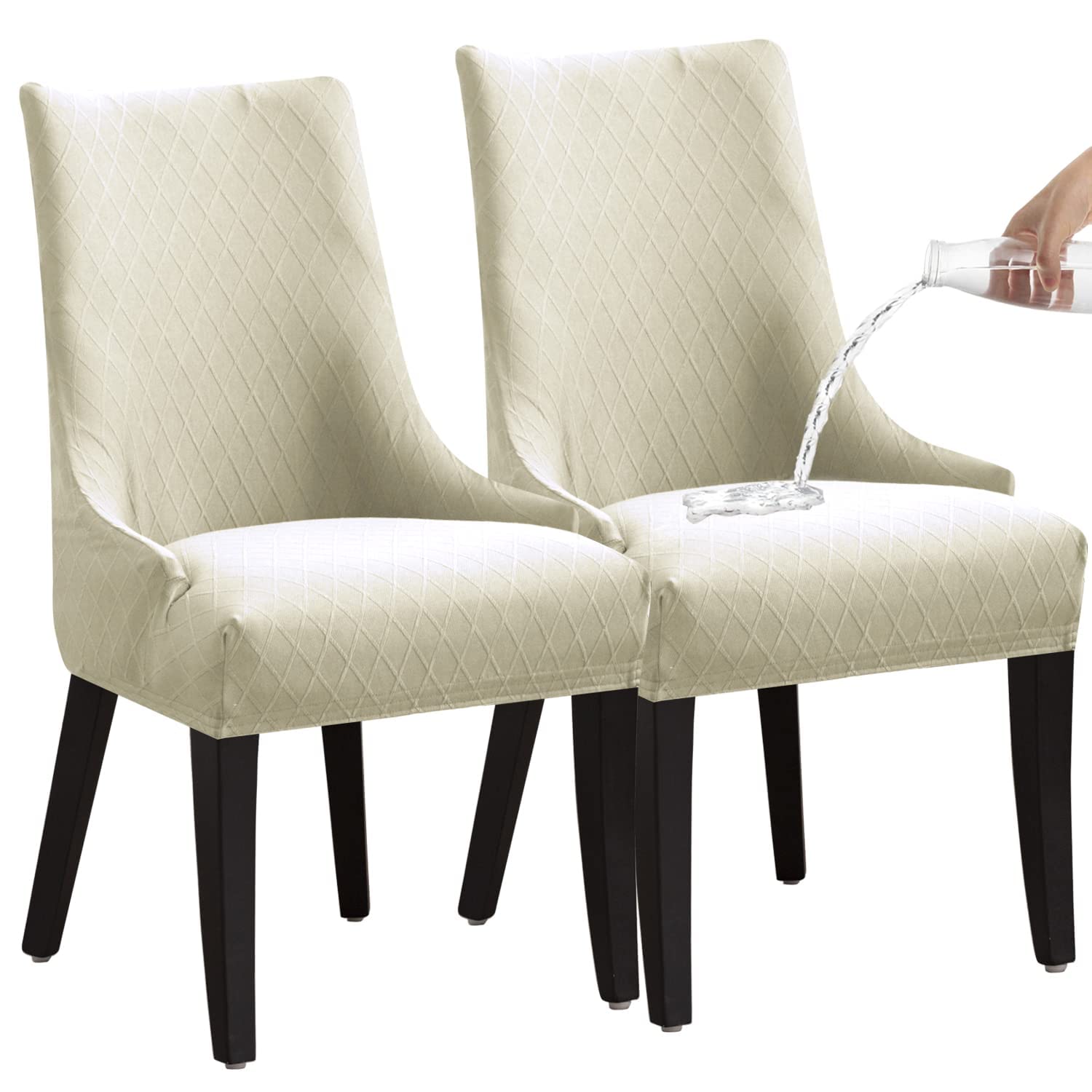 Photo 1 of **RECOMMEND WASHING*KELUINA Wingback Dining Chair Covers, Reusable Accent Chair Covers Slipcover with Arms, Remove Washable Dining Chair Protector Covers for Dining Room (Set of 2, Beige)