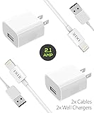 iPhone 8 Charger set, iPhone X / 8/8 Plus / 7 Plus / 7 /6S plus / 6S / 6 Charger 5W - 2.1 Amp Power adapter Apple MFi Certified Lightning to USB Cable Kit by Ixir – (2 Wall Charger + 2 Cable)…