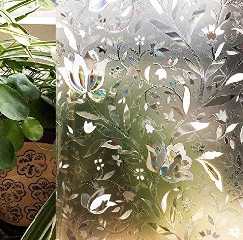 Window Film Privacy Decorative Flower Pattern Non-Adhesive Static Glass Film Anti-UV for Bathroom Bedroom Door 35.4 by 78.7 Inch