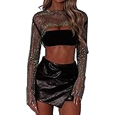 krtwrnt Women's Rhinestone Top Concert Outfits Fishnet Mesh Sparkly Top