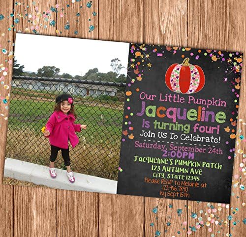 Chalkboard Style Fall Custom Photo Birthday Invitation - Pumpkin Themed Party Picture Invite - Our Little Pumpkin - Personalized