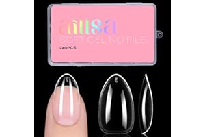 AILLSA Short Almond Nail Tips, 15 Sizes 240PCS Preshaped Soft Clear Gel Nails Tips Full Cover False Nails Tip Short Almond Shaped Tips