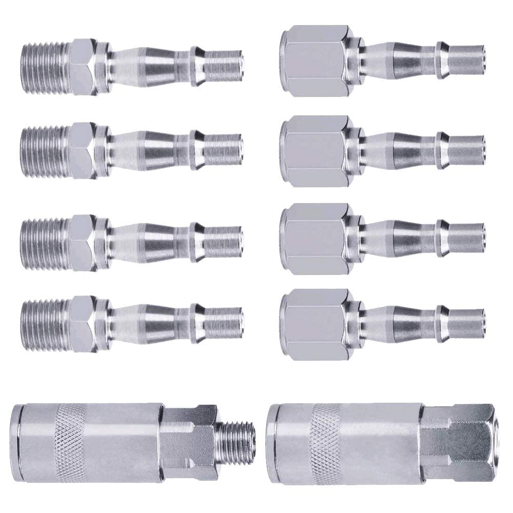 ManLee 10 Pcs Air Line Connectors 1/4" BSP Air Line Hose Compressor Fitting Couplings Connector Male/Female Thread Quick Release Coupler for Compressor Tools