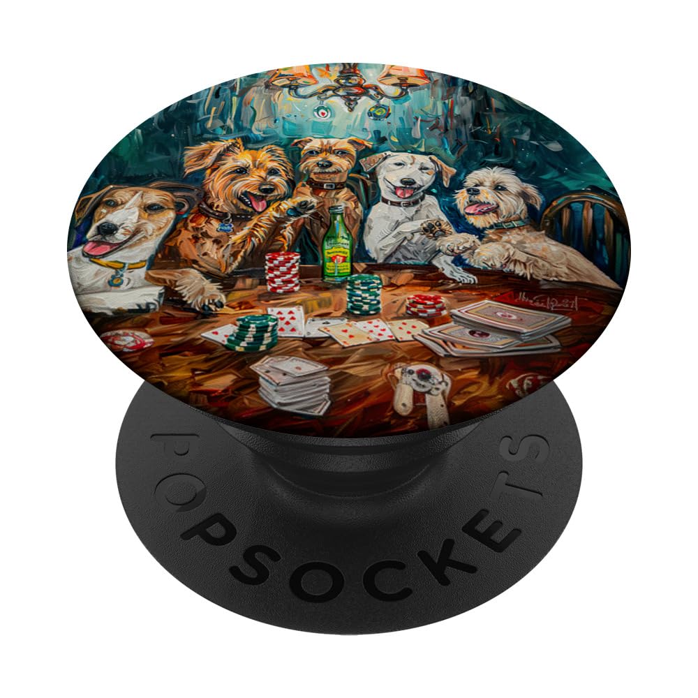 Funny Dog Playing Poker Oil Painting Dog Dad Dog Mom PopSockets Swappable PopGrip