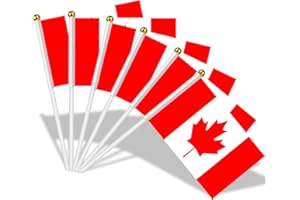 AhfuLife 15pcs Canada Flags on Stick for 1st July Decorations, Small Canada Hand Held Flags with 11.8 Inch White Pole for Nat