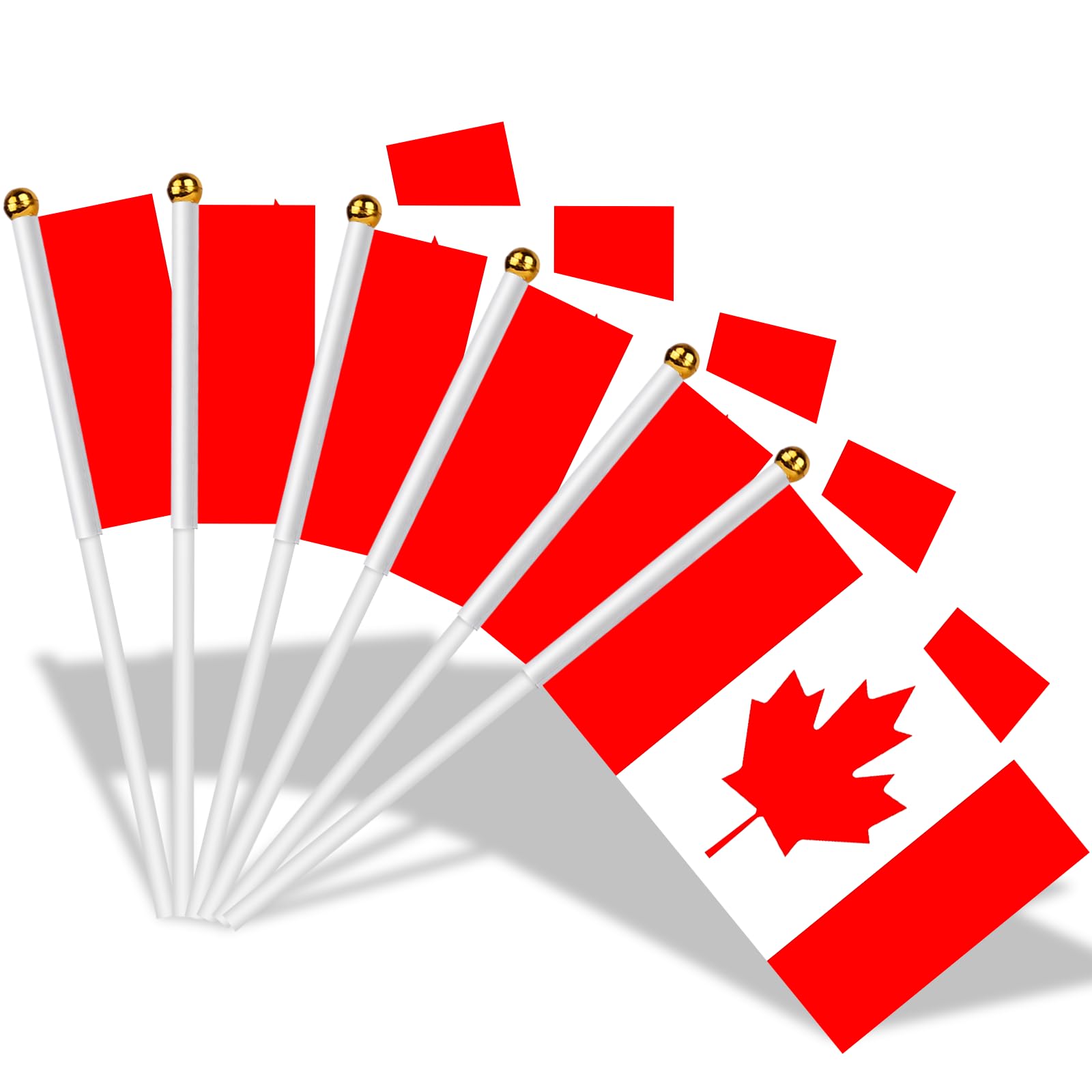 AhfuLife 30pcs Canada Flags on Sticks for Canada Day Party Decorations, 14 x 21cm Hand Held Canadian Small Flags with 30cm White Pole for World Cup Sports Event Garden Indoor Outdoor Decorations — image 1