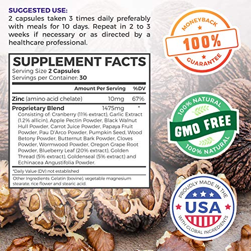 Intestinal Guard (Non-GMO) Intestinal Support for Humans - Wormwood & Black Walnut - 60 Capsules