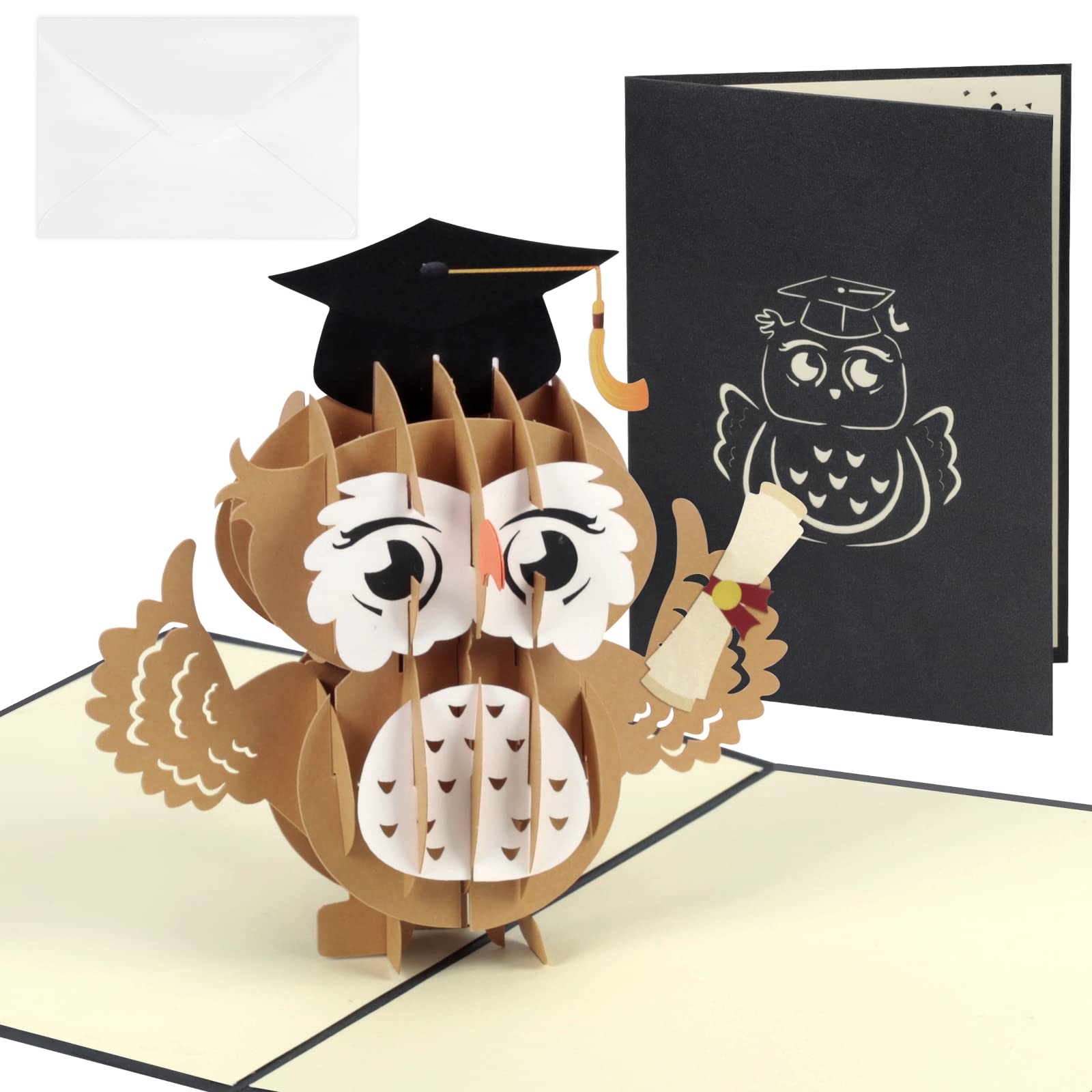 TAROME 3D Owl Graduation Card Congrat Graduation Pop Up Card Handmade 2024 Congratulations Graduate Greeting Card with Envelop for Class Of 2024 High School College University Master