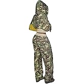 Melliflo Camo Outfits for Women Sweatsuits 2 Piece Cropped Camo Zip Up Hoodie Camouflage Sweatpants Set Tracksuit